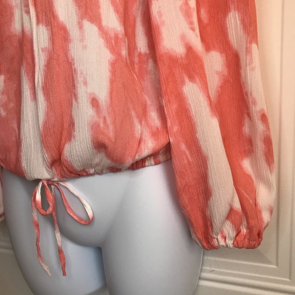 🔴 4/$15 Boutique coral & white tie dye crepey off-shoulder blouson top sz S NWT - Picture 11 of 15